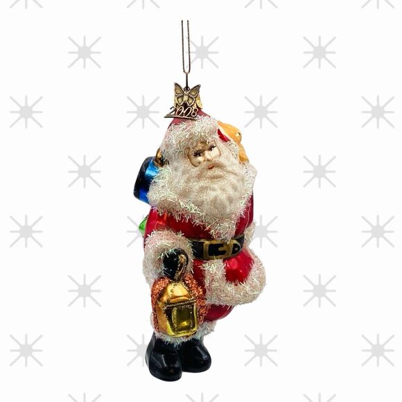 Fitz And Floyd 2008 Santa Glittered Christmas Ornament 6in 4in Hanger - Picture 1 of 7